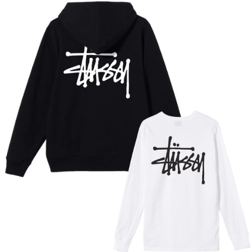 BASIC STÜSSY HOODIE BASIC STÜSSY LS TEE COMBO BLACK WHITE