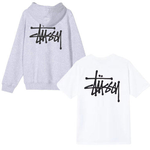 BASIC STUSSY HOODIE BASIC STUSSY TEE COMBO GRAY WHITE.