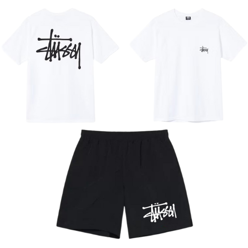 BASIC STUSSY SHIRT SHORT COMBO WHITE BLACK