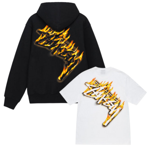 BURNING STOCK ZIP HOODIE BURNING STOCK TEE COMBO BLACK WHITE