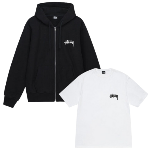 BURNING STOCK ZIP HOODIE BURNING STOCK TEE COMBO BLACK WHITE