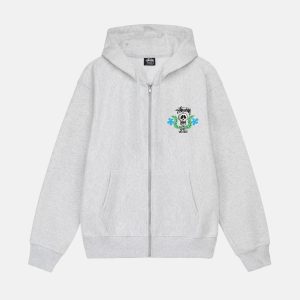 SKULL CREST ZIP HOODIE WHITE