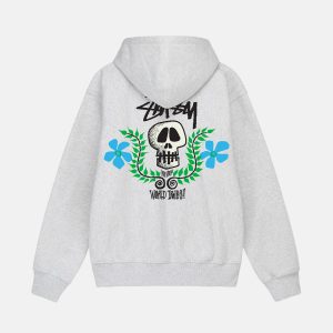 SKULL CREST ZIP HOODIE WHITE