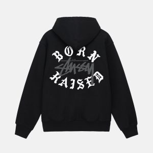 STUSSY BORN X RAISED LOGO ZIP HOODIE