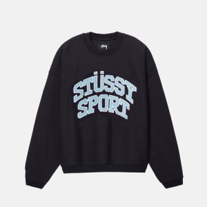 STUSSY SPORT RELAXED OVERSIZED CREW BLACK